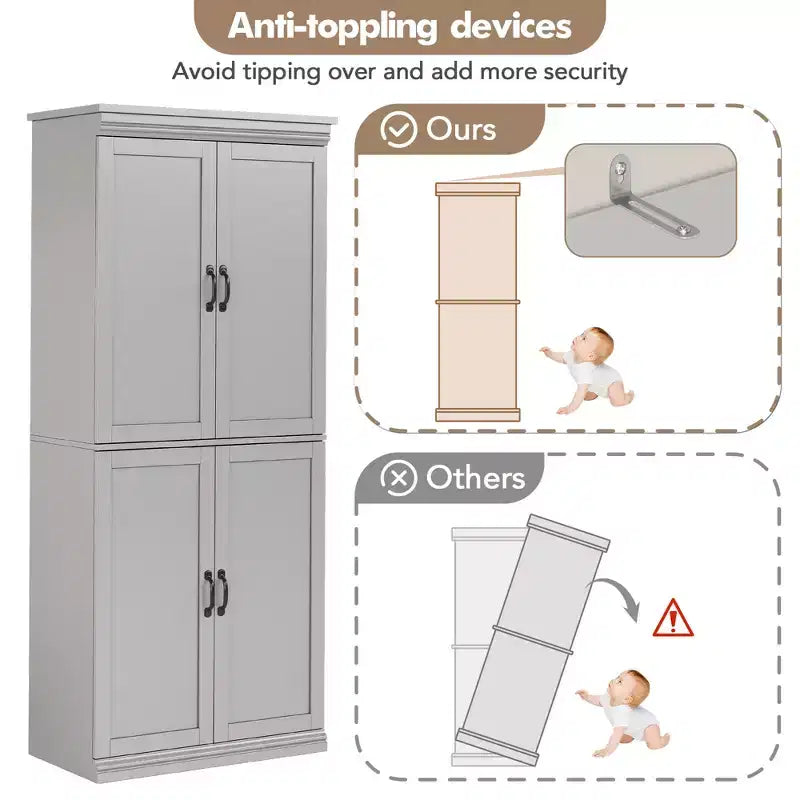 70Freestanding Kitchen Pantry Storage Cabinet, Tall Storage Cabinet with Doors and Adjustable Shelves, for Bathroom, Dining Room, Living Room