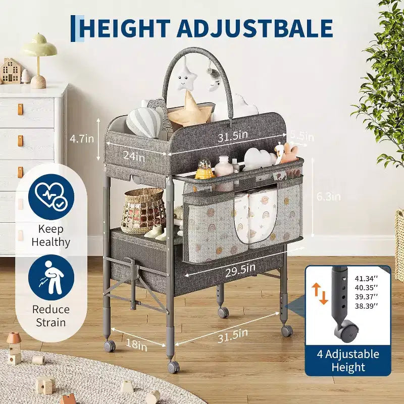 Baby Changing Table, Versatile Folding Changing Table, Waterproof Diaper Changing Station with 2 Drawers, Mobile Nursery for Infant and Newborn
