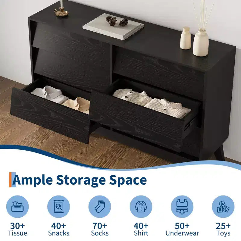 6-Drawer Dresser for Bedroom, 47.2 in Wide Mid Century Chest of Drawers, Wooden Dresser TV Stand, for Bedroom, Living Room, Hallway
