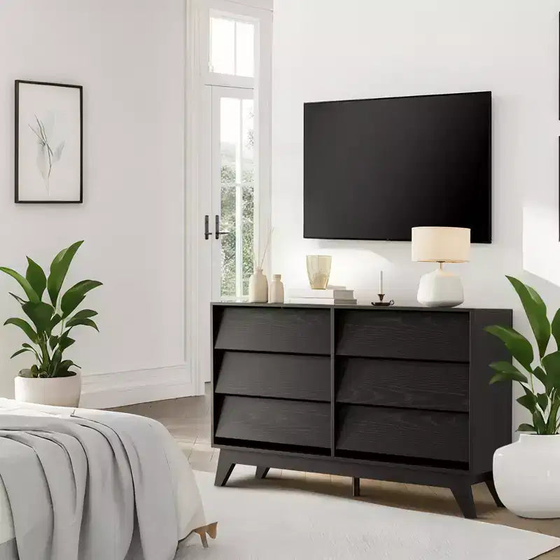 6-Drawer Dresser for Bedroom, 47.2 in Wide Mid Century Chest of Drawers, Wooden Dresser TV Stand, for Bedroom, Living Room, Hallway