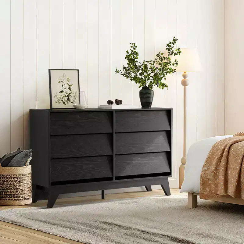 6-Drawer Dresser for Bedroom, 47.2 in Wide Mid Century Chest of Drawers, Wooden Dresser TV Stand, for Bedroom, Living Room, Hallway
