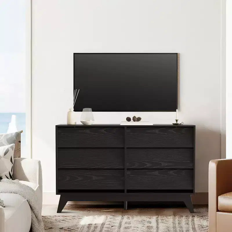 6-Drawer Dresser for Bedroom, 47.2 in Wide Mid Century Chest of Drawers, Wooden Dresser TV Stand, for Bedroom, Living Room, Hallway