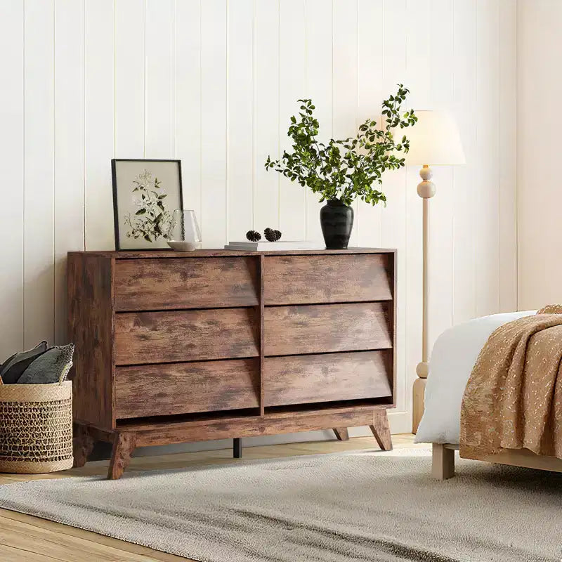 6-Drawer Dresser for Bedroom, 47.2 in Wide Mid Century Chest of Drawers, Wooden Dresser TV Stand, for Bedroom, Living Room, Hallway