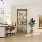 Bibliothèque de style industriel et rustique avec portes - Bibliothèque haute de 188 cm en bois et métal avec armoire de rangement pour salon, bureau à domicile, chambre à coucher, bibliothèque