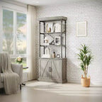 Bibliothèque de style industriel et rustique avec portes - Bibliothèque haute de 188 cm en bois et métal avec armoire de rangement pour salon, bureau à domicile, chambre à coucher, bibliothèque