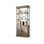 Bibliothèque de style industriel et rustique avec portes - Bibliothèque haute de 188 cm en bois et métal avec armoire de rangement pour salon, bureau à domicile, chambre à coucher, bibliothèque