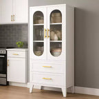 Armoire de rangement haute en métal de 73 pouces, armoire de garde-manger de cuisine avec 2 portes vitrées, 2 tiroirs, 2 étagères réglables, organisateur de rangement de placard blanc