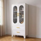 Armoire de rangement haute en métal de 73 pouces, armoire de garde-manger de cuisine avec 2 portes vitrées, 2 tiroirs, 2 étagères réglables, organisateur de rangement de placard blanc