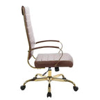 Fauteuil de bureau à dossier haut en similicuir marron, hauteur réglable 91,4 cm