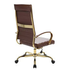 Fauteuil de bureau à dossier haut en similicuir marron, hauteur réglable 91,4 cm