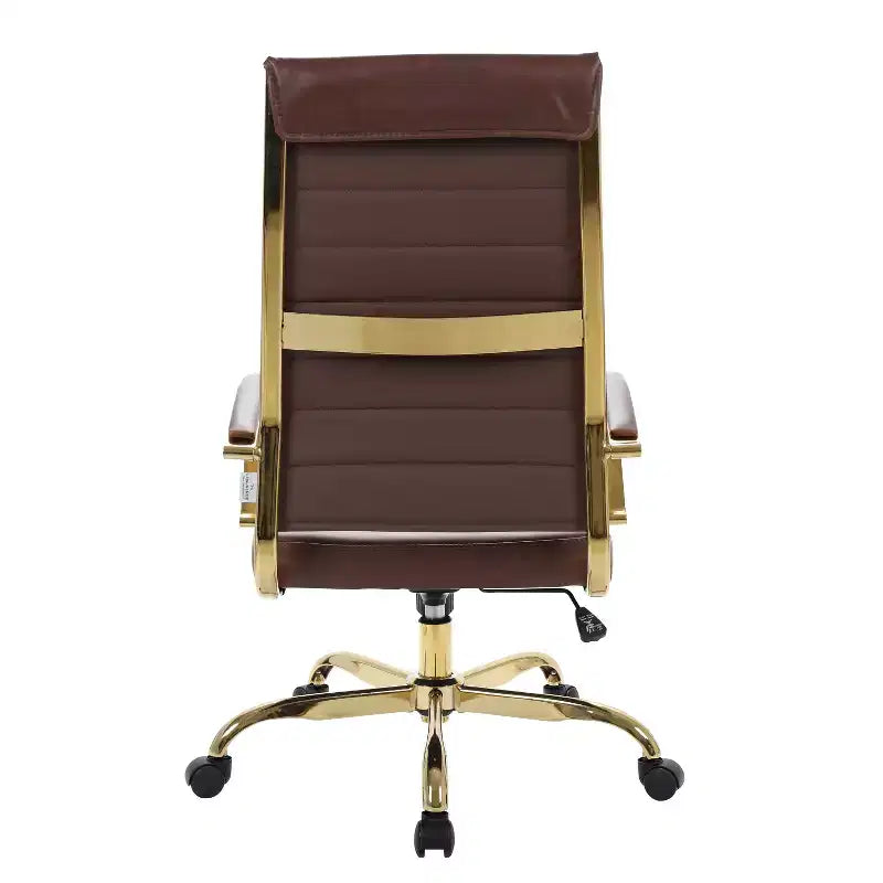 36" Adjustable Height Brown Faux Leather High-Back Office Chair