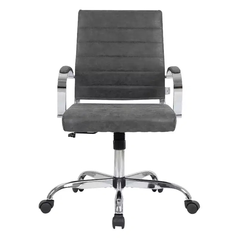 38.6" Fixed Height Black Faux Leather Office Chair with Casters