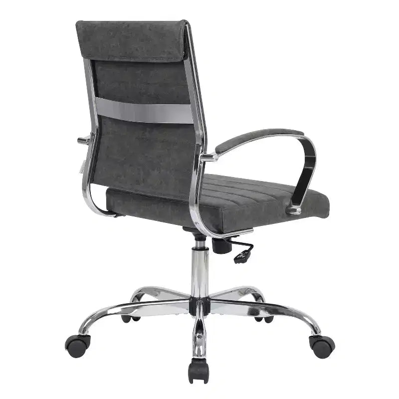 38.6" Fixed Height Black Faux Leather Office Chair with Casters