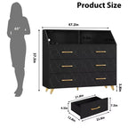 Commode noire avec bande lumineuse LED, commode moderne à 6 tiroirs, station de charge, étagère ouverte, grande commode en bois pour chambre, salon