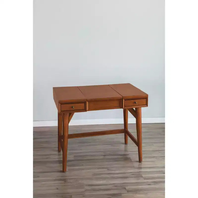 Coiffeuse de chambre mi-siècle avec miroir escamotable, couleur Châtaigne, en Acajou issu de sources durables