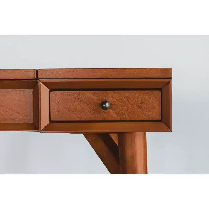 Coiffeuse de chambre mi-siècle avec miroir escamotable, couleur Châtaigne, en Acajou issu de sources durables