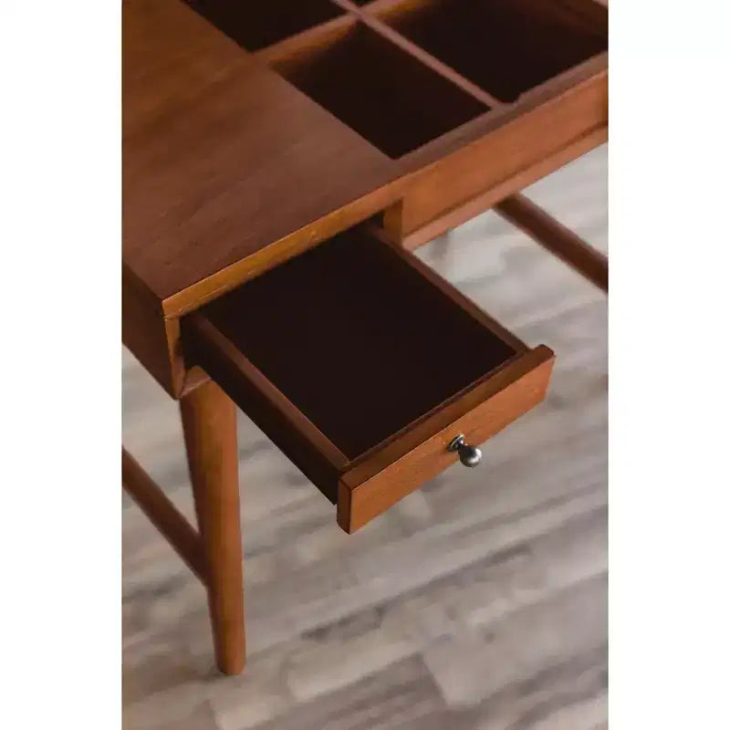 Coiffeuse de chambre mi-siècle avec miroir escamotable, couleur Châtaigne, en Acajou issu de sources durables