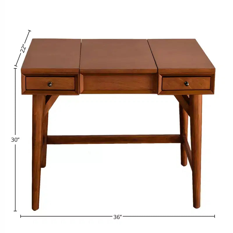 Coiffeuse de chambre mi-siècle avec miroir escamotable, couleur Châtaigne, en Acajou issu de sources durables