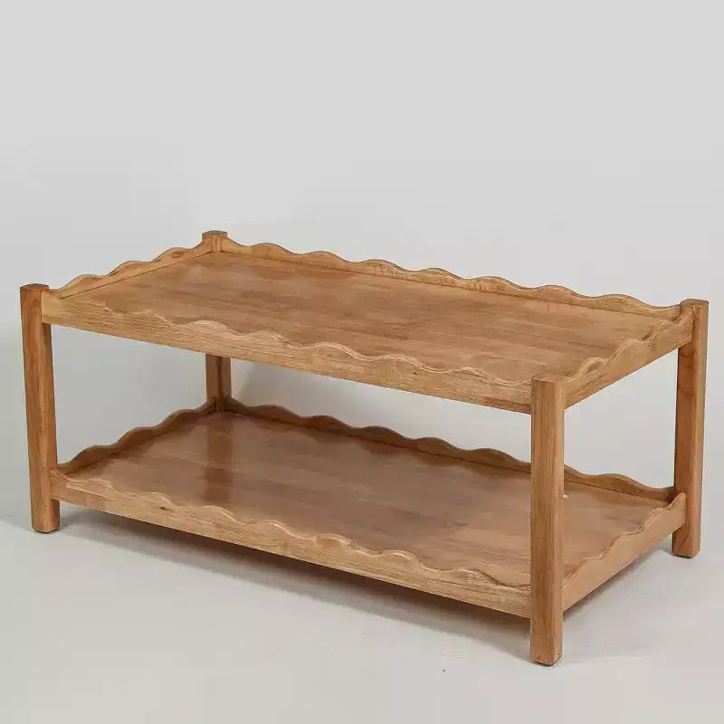 Table basse moderne à 2 niveaux en bois d'hévéa de 43 po avec étagère de rangement ouverte