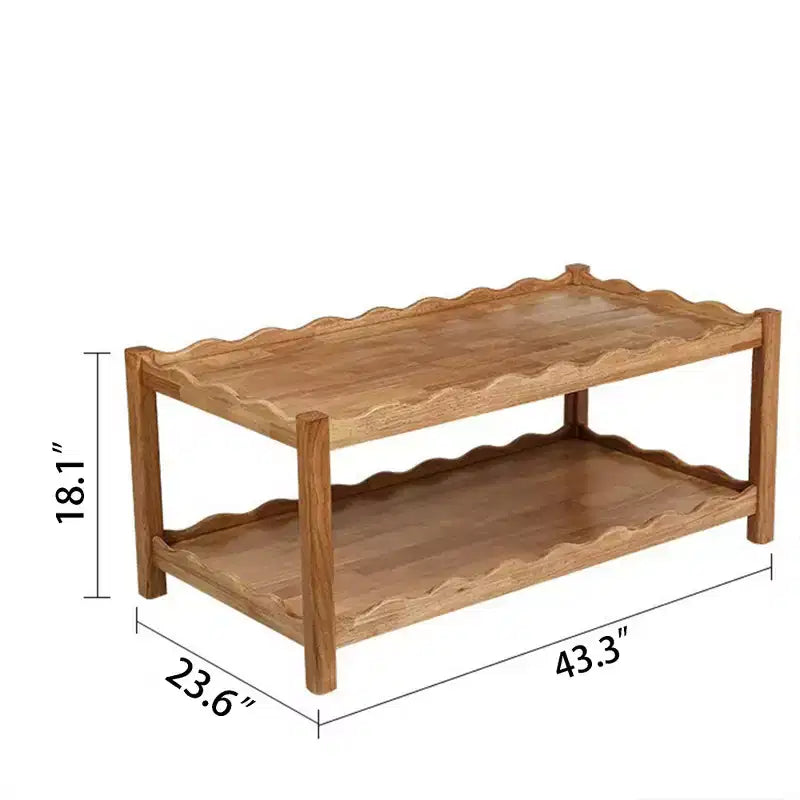 Table basse moderne à 2 niveaux en bois d'hévéa de 43 po avec étagère de rangement ouverte