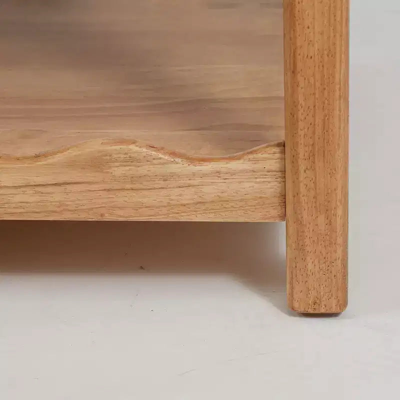 Table basse moderne à 2 niveaux en bois d'hévéa de 43 po avec étagère de rangement ouverte