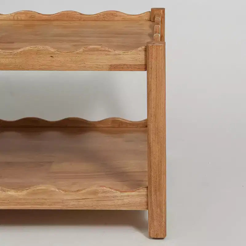 Table basse moderne à 2 niveaux en bois d'hévéa de 43 po avec étagère de rangement ouverte