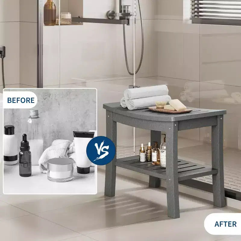 Banc de douche étanche avec étagère de rangement, tabouret de salle de bain robuste de 180 kg et siège de bain pour personnes âgées et rasage des jambes