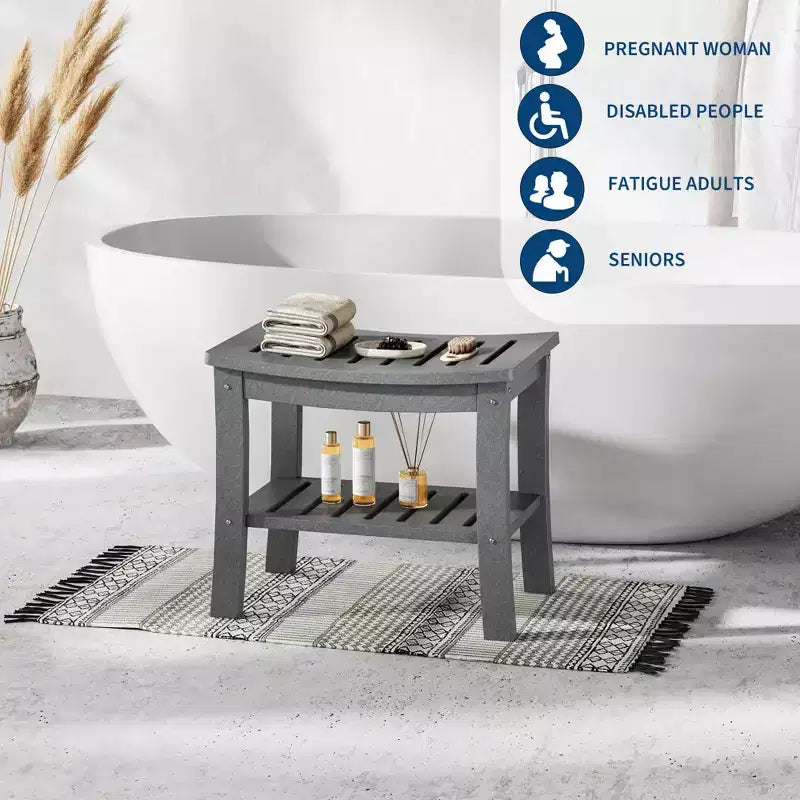 Banc de douche étanche avec étagère de rangement, tabouret de salle de bain robuste de 180 kg et siège de bain pour personnes âgées et rasage des jambes