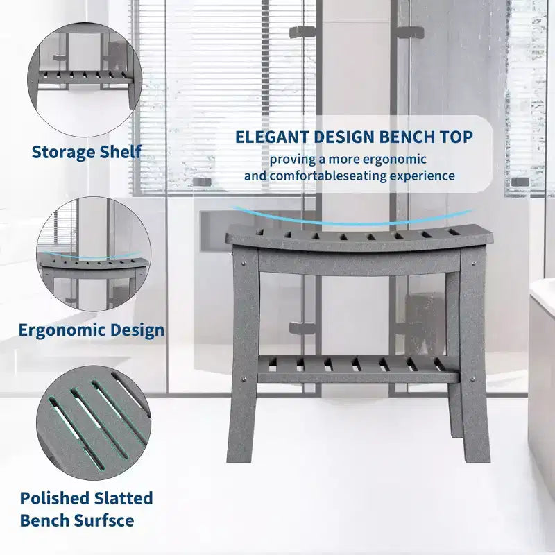 Banc de douche étanche avec étagère de rangement, tabouret de salle de bain robuste de 180 kg et siège de bain pour personnes âgées et rasage des jambes