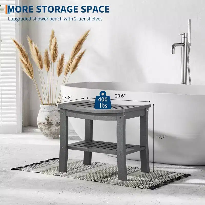 Banc de douche étanche avec étagère de rangement, tabouret de salle de bain robuste de 180 kg et siège de bain pour personnes âgées et rasage des jambes