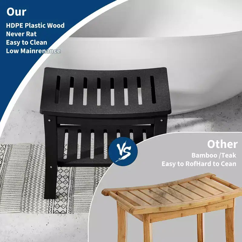 Banc de douche étanche avec étagère de rangement, tabouret de salle de bain robuste de 180 kg et siège de bain pour personnes âgées et rasage des jambes