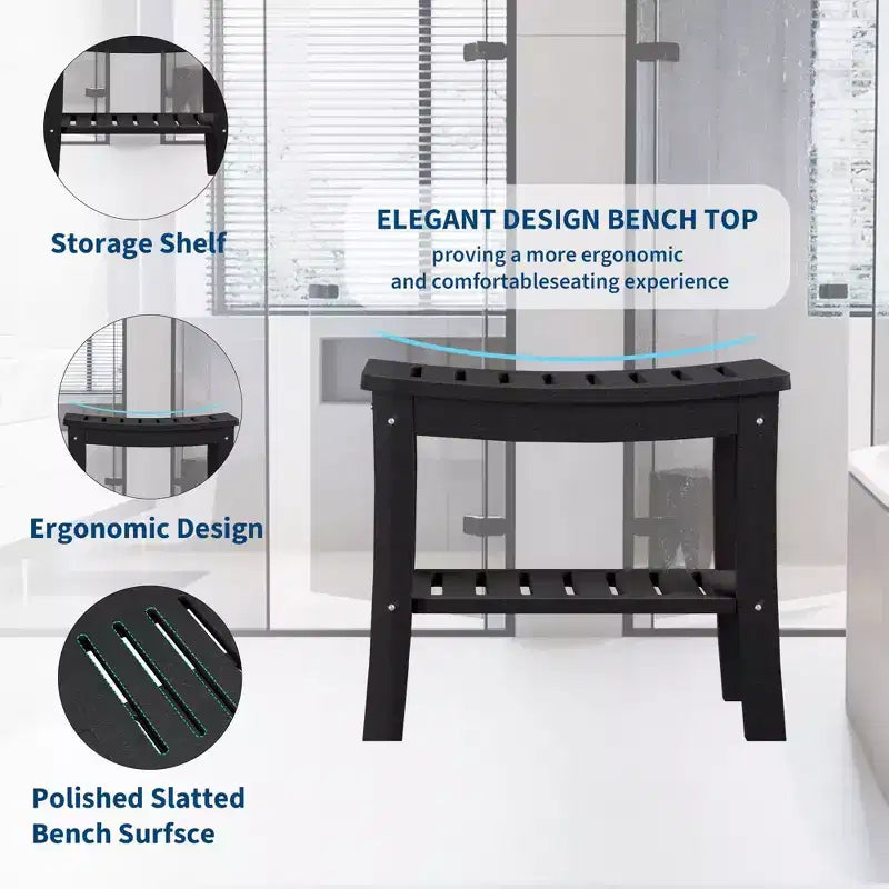 Banc de douche étanche avec étagère de rangement, tabouret de salle de bain robuste de 180 kg et siège de bain pour personnes âgées et rasage des jambes