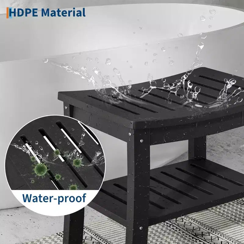 Banc de douche étanche avec étagère de rangement, tabouret de salle de bain robuste de 180 kg et siège de bain pour personnes âgées et rasage des jambes