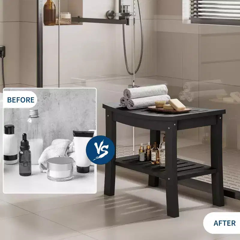 Banc de douche étanche avec étagère de rangement, tabouret de salle de bain robuste de 180 kg et siège de bain pour personnes âgées et rasage des jambes