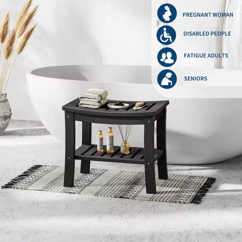 Banc de douche étanche avec étagère de rangement, tabouret de salle de bain robuste de 180 kg et siège de bain pour personnes âgées et rasage des jambes