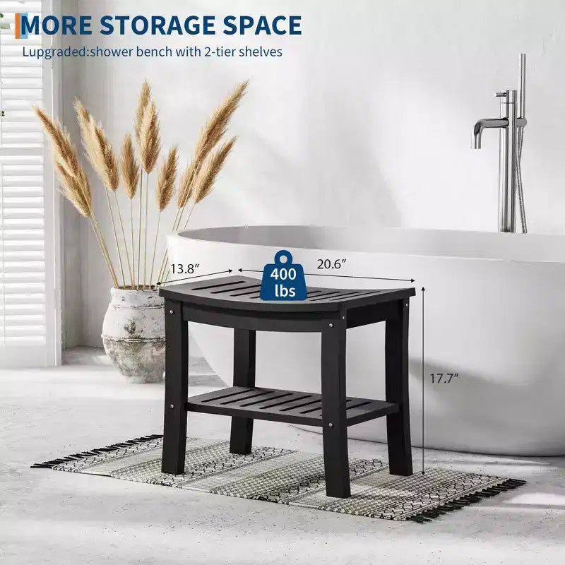 Banc de douche étanche avec étagère de rangement, tabouret de salle de bain robuste de 180 kg et siège de bain pour personnes âgées et rasage des jambes