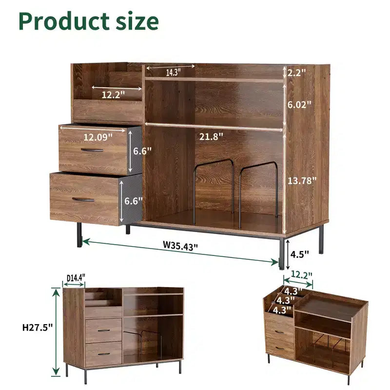 Meuble Hi-Fi avec Rangement, Plateau Relevable, Étagère Tourne-Disque et Tiroirs, Console Audio Média Robuste en Bois et Métal