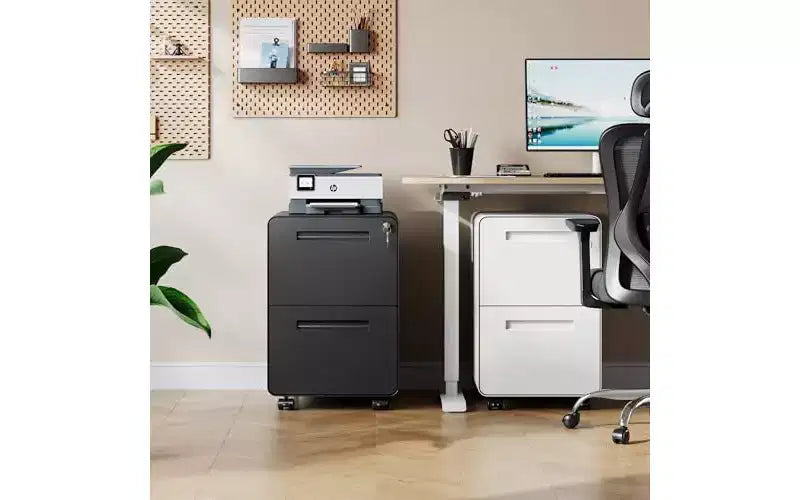 2-Drawer Rounded Corner Metal File Cabinet with Lock, Mobile Filing Cabinet Under Desk for Home Office, Black