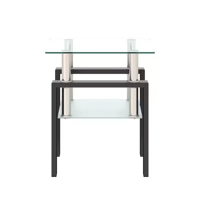 17.72" Square 2-Tier Tempered Glass Coffee Table with Metal Legs for Living Room Bedroom