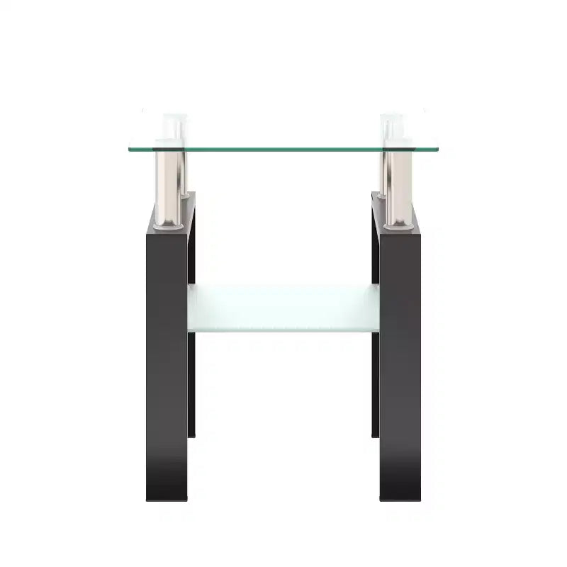 Table basse carrée à 2 niveaux en verre trempé de 45 cm avec pieds en métal pour salon chambre à coucher