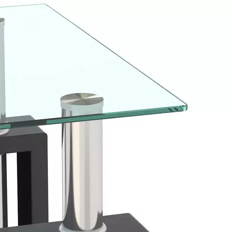 Table basse carrée à 2 niveaux en verre trempé de 45 cm avec pieds en métal pour salon chambre à coucher