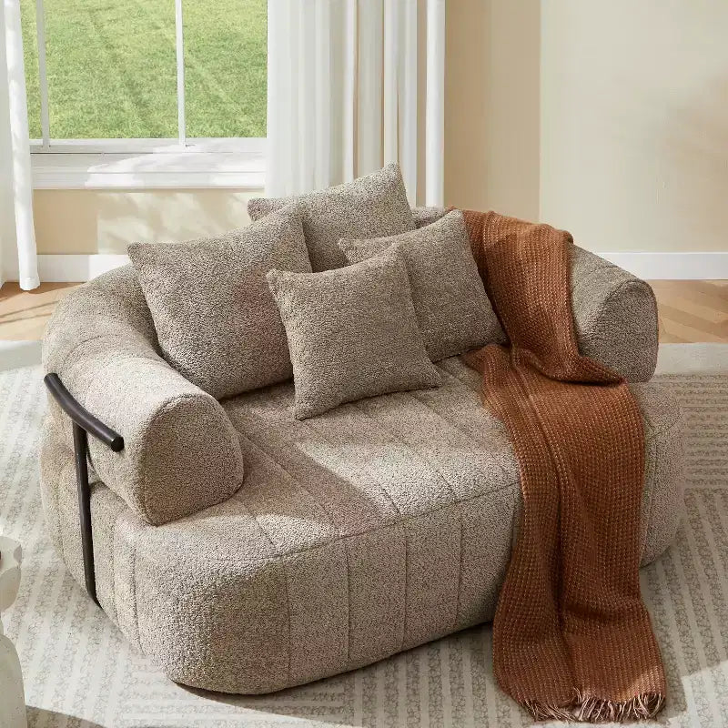 Chaise longue nuage en boucle surdimensionnée de 162 cm, canapé sans armature avec support métallique pour salon/chambre à coucher