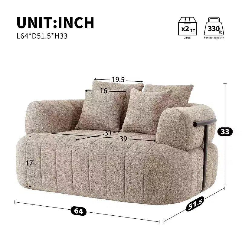 Chaise longue nuage en boucle surdimensionnée de 162 cm, canapé sans armature avec support métallique pour salon/chambre à coucher