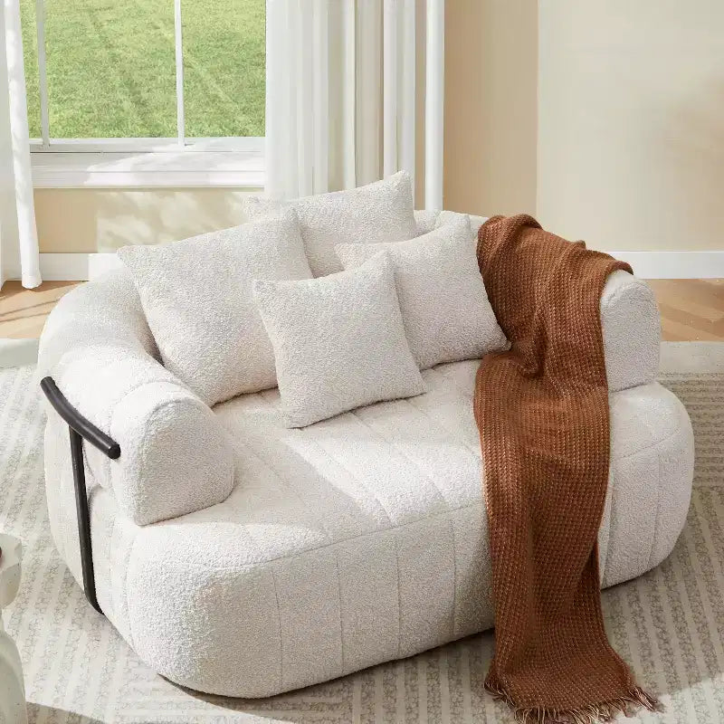 Chaise longue nuage en boucle surdimensionnée de 162 cm, canapé sans armature avec support métallique pour salon/chambre à coucher