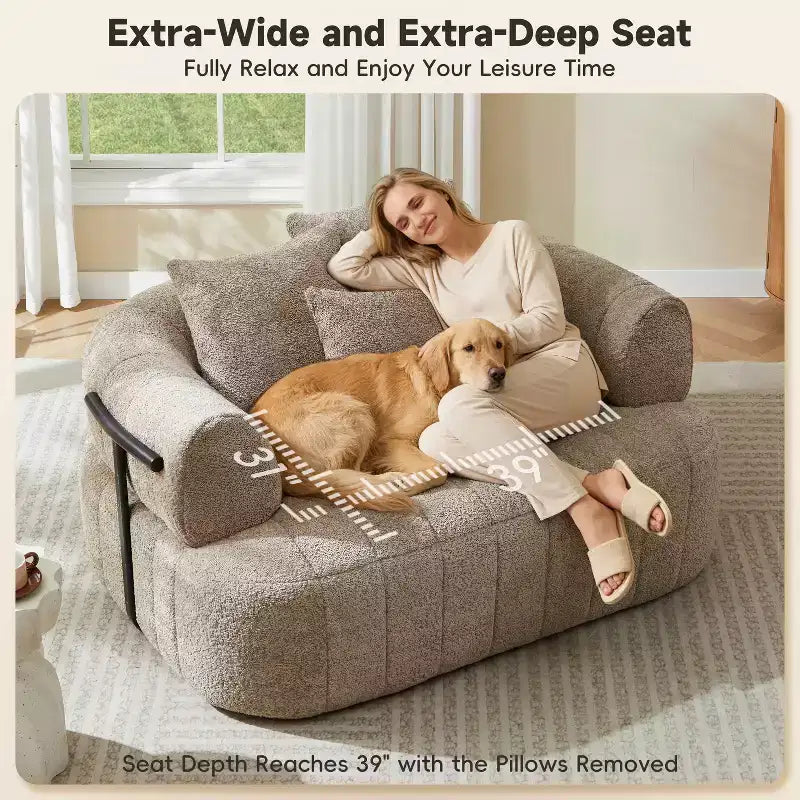 Chaise longue nuage en boucle surdimensionnée de 162 cm, canapé sans armature avec support métallique pour salon/chambre à coucher