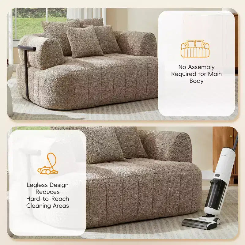 Chaise longue nuage en boucle surdimensionnée de 162 cm, canapé sans armature avec support métallique pour salon/chambre à coucher