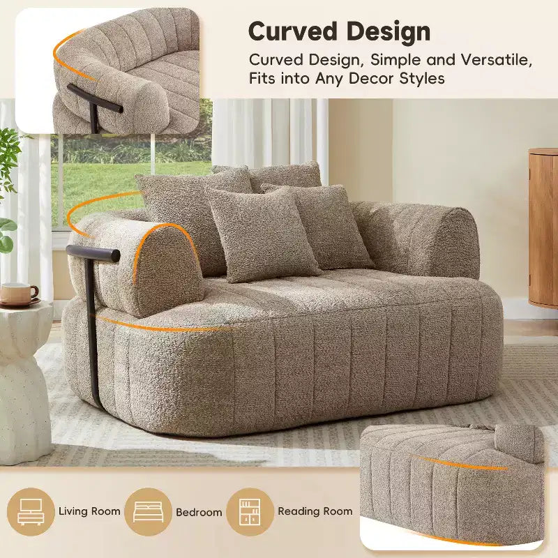 Chaise longue nuage en boucle surdimensionnée de 162 cm, canapé sans armature avec support métallique pour salon/chambre à coucher