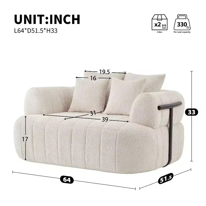 Chaise longue nuage en boucle surdimensionnée de 162 cm, canapé sans armature avec support métallique pour salon/chambre à coucher
