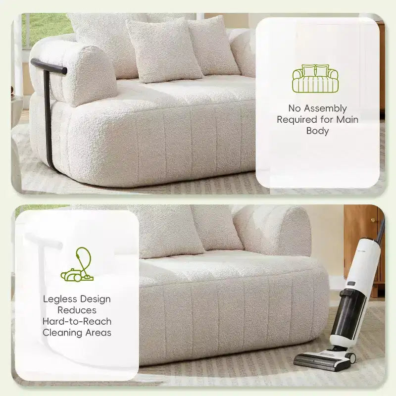 Chaise longue nuage en boucle surdimensionnée de 162 cm, canapé sans armature avec support métallique pour salon/chambre à coucher