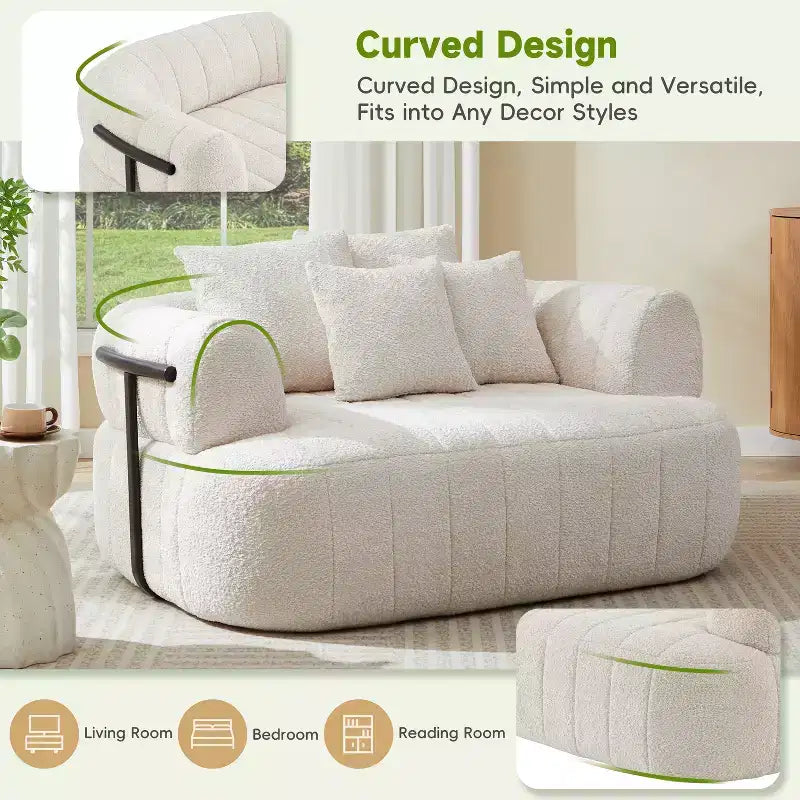 Chaise longue nuage en boucle surdimensionnée de 162 cm, canapé sans armature avec support métallique pour salon/chambre à coucher